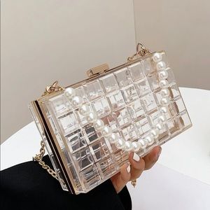 Clear faux pearl box bag